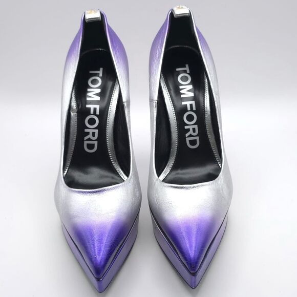 TOM FORD Size EU 39 Ombré Cone Heel Platform Pumps Cone Silver Mauve Women’s - Picture 2 of 16